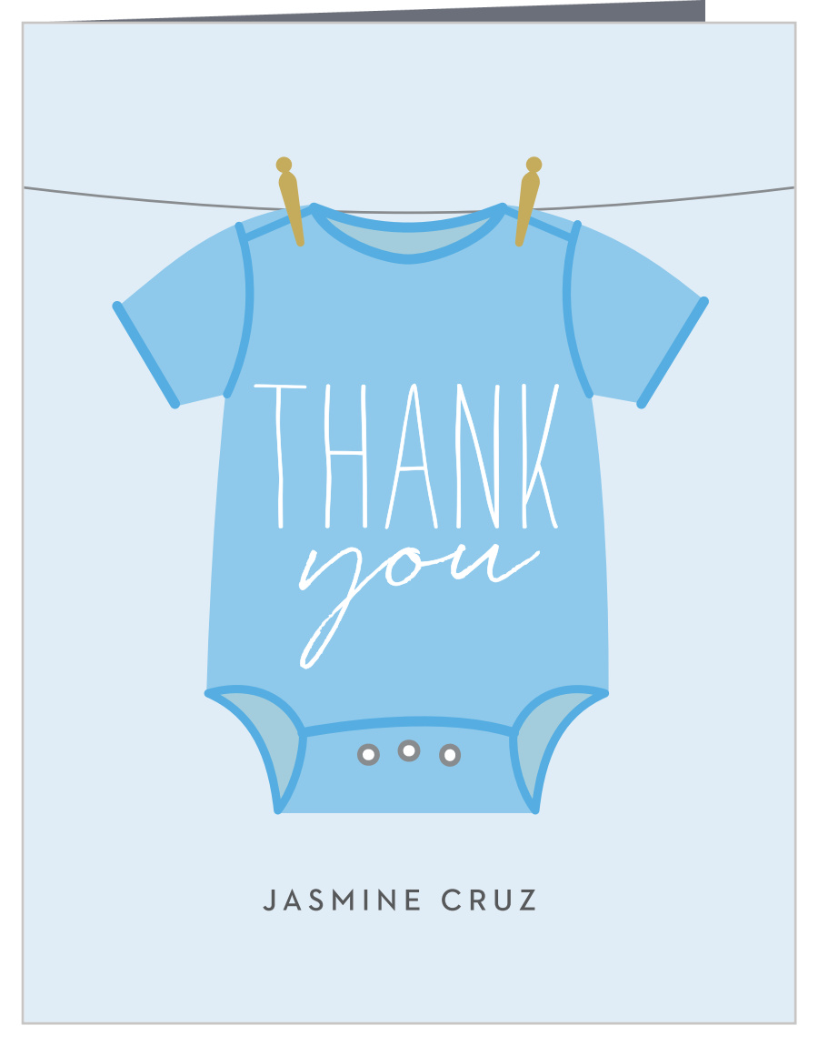udendørs Zoo om natten At bidrage Boy Onesie Clothesline Baby Shower Thank You Cards by Basic Invite