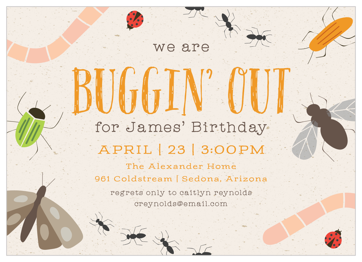 Watercolor Bug Birthday Invitation 