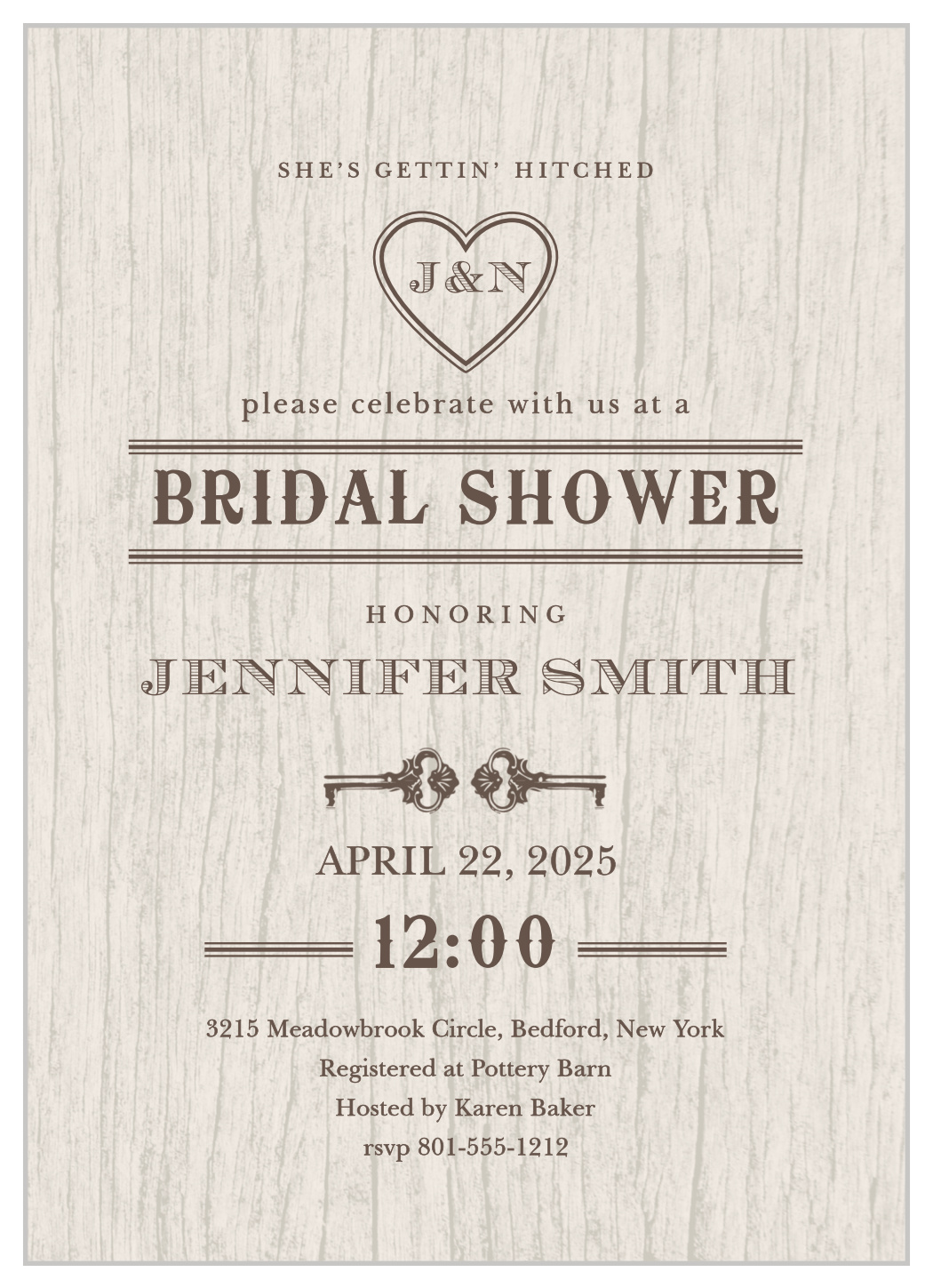 Carved Wood Bridal Shower Invitations by Basic Invite, image size:1050x1449