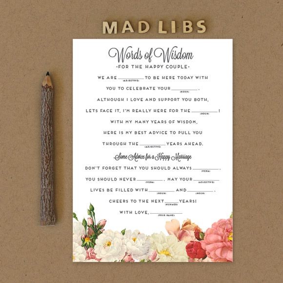 funny bridal shower mad libs