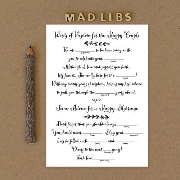 Good Wife Advice Madlib Game - Bachelorette Party, Bridal Shower