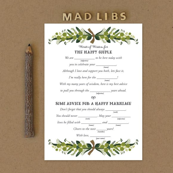 Wedding on sale mad libs