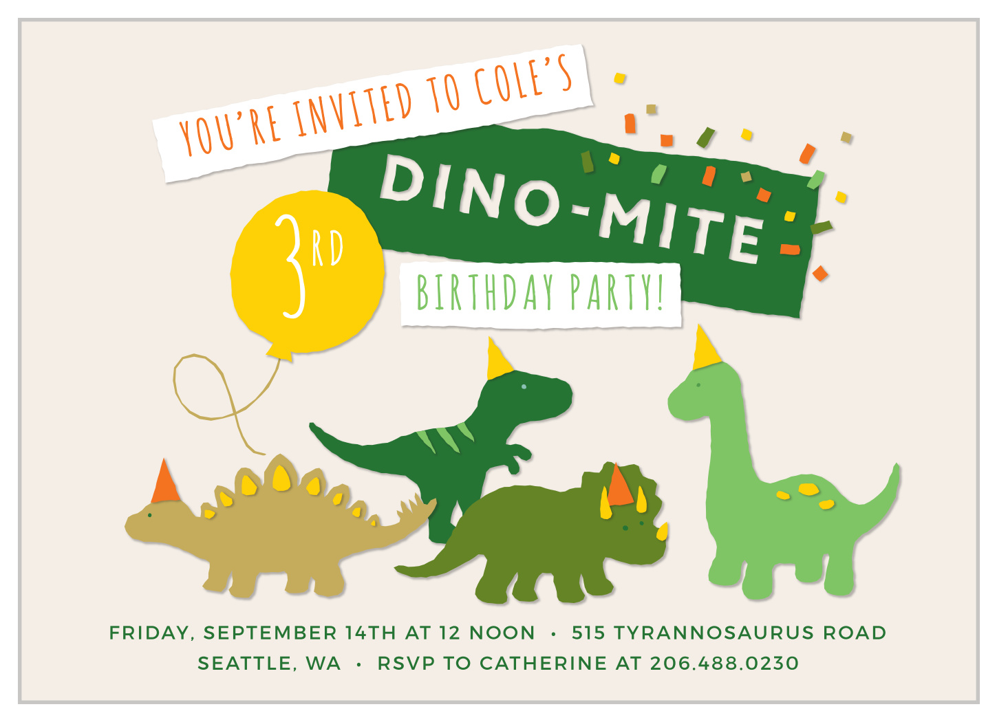 Chrome Dino Party Time Greeting Card