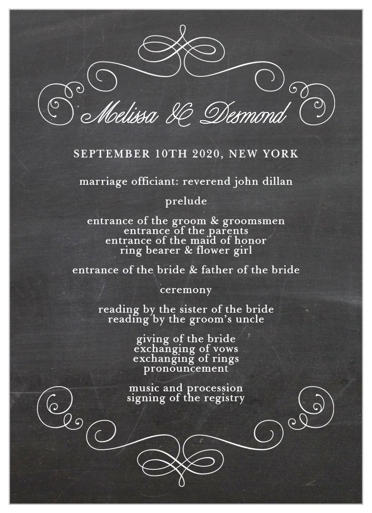Chalkboard Wedding Program Layout
