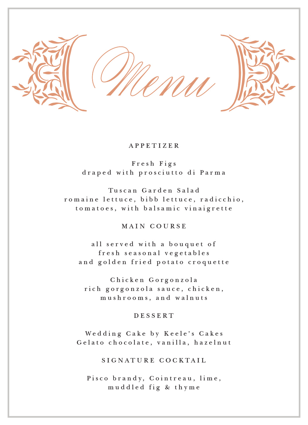 Fancy Filigree Wedding Menus