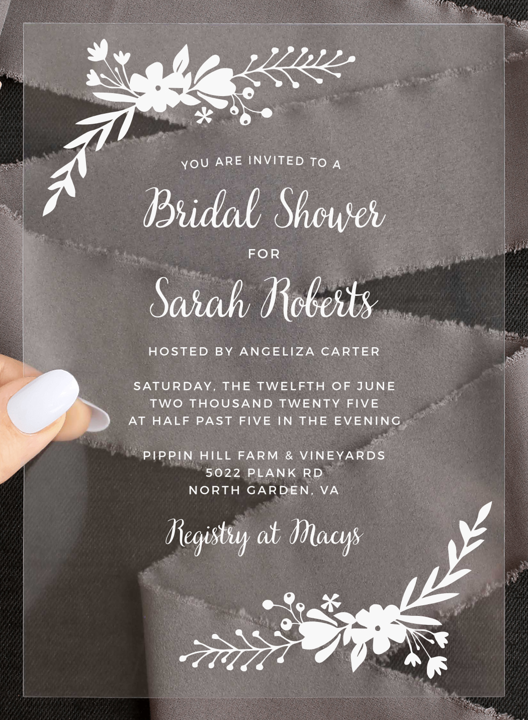 Garden Party Clear Bridal Shower Invitations, image size:1050x1431