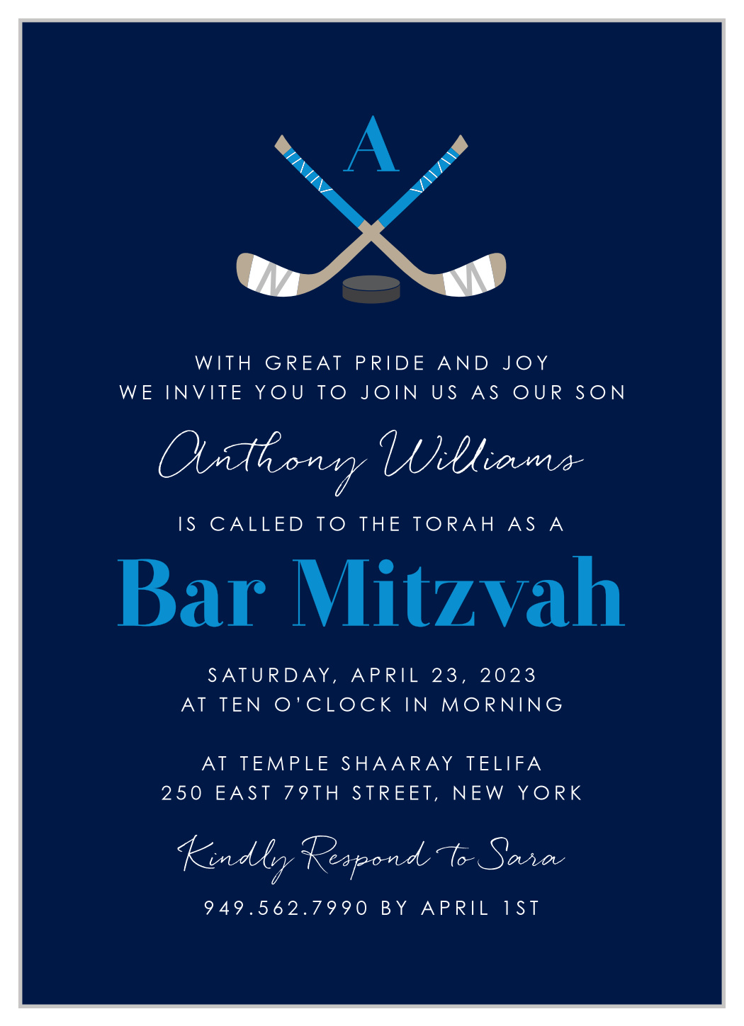 Hockey Mitzvah Bar Mitzvah Invitations from Basic Invite, image size:1050x1449