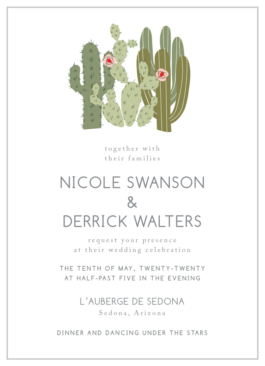 Wedding invitation hot cards with prickly pears