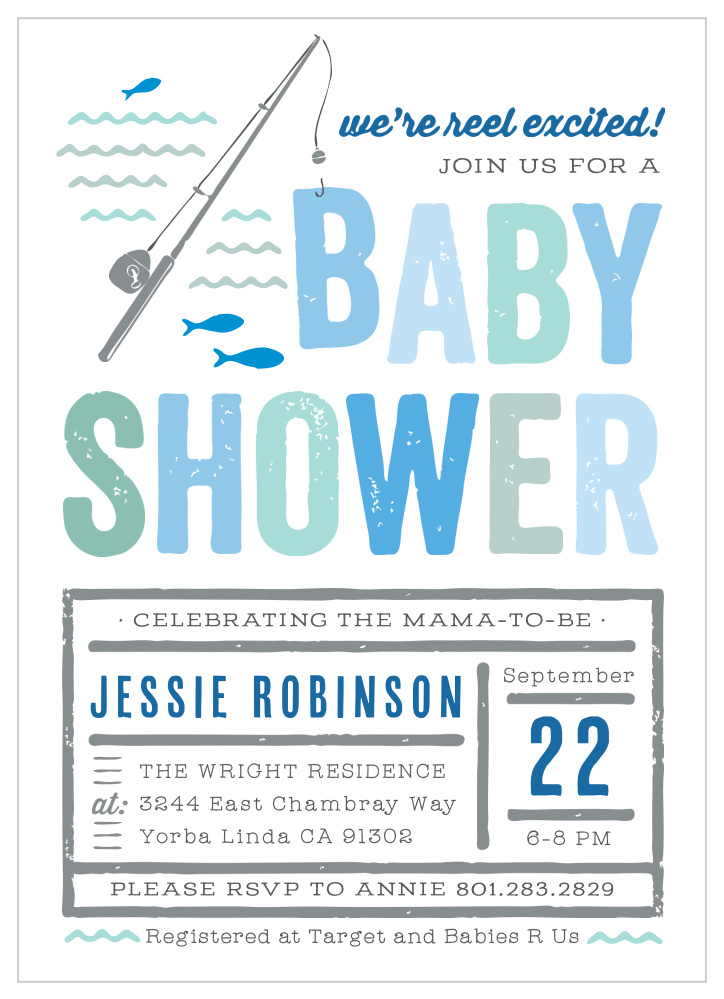 Boy Fishing Baby Shower Invitation, Fishing Pole Invite, Fish It's