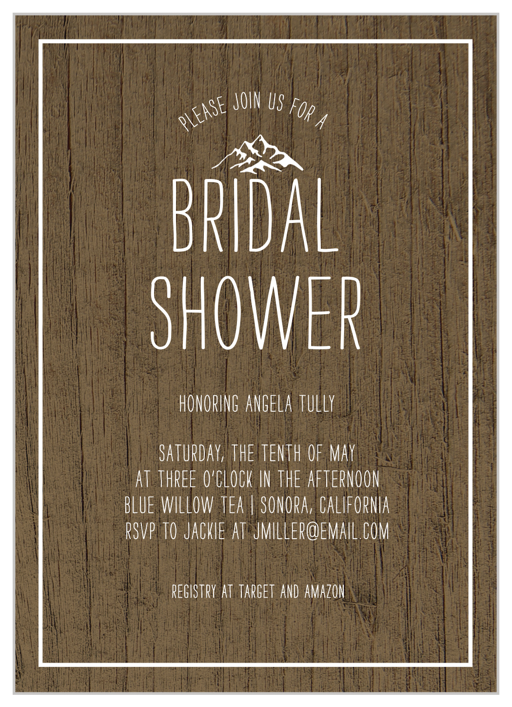 Rustic Mountainside Bridal Shower Invitations by Basic Invite, image size:1050x1449