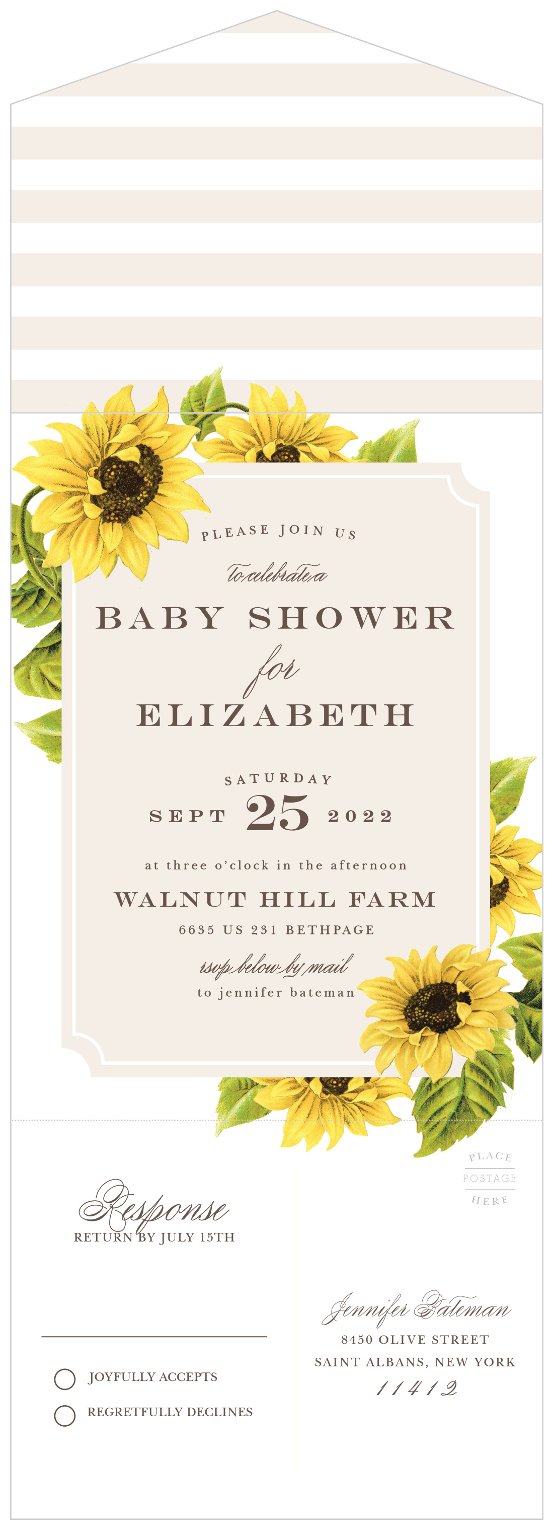 Sunflower Field Seal & Send Baby Shower Invitations by Basic Invite