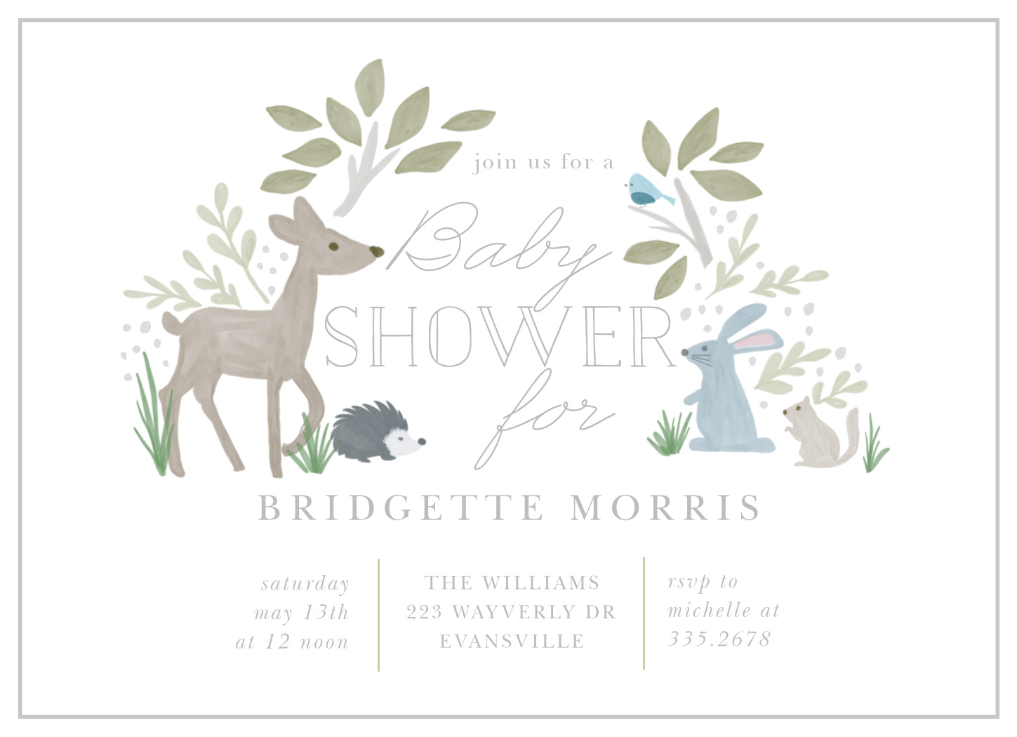 Woodland Baby Shower Printable Invitation