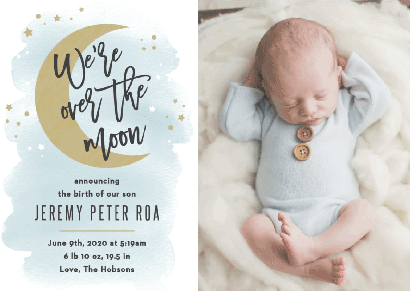 Baby Boy Birth Announcement - Over the Moon