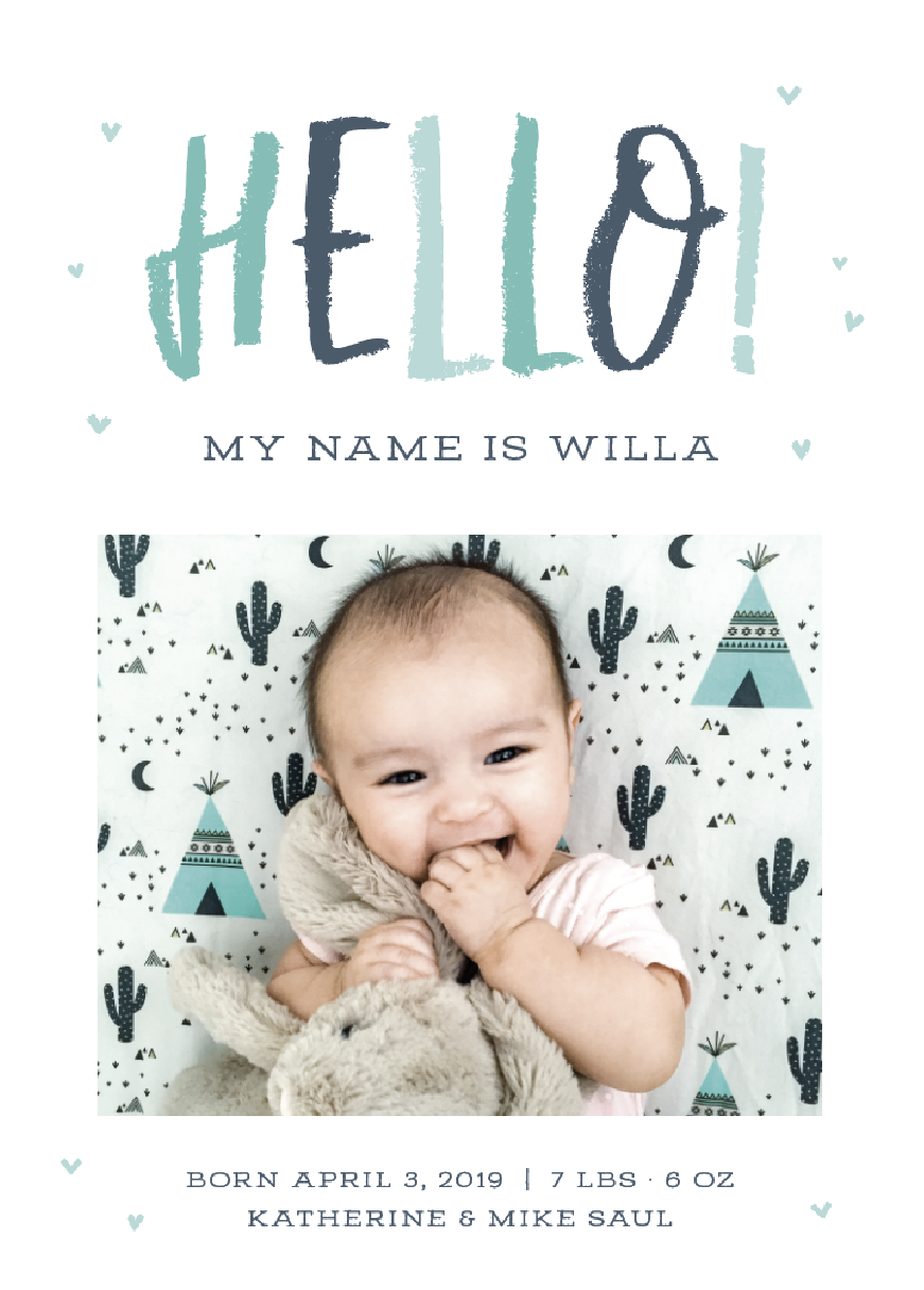 Baby Girl Birth Announcement - Say Hello
