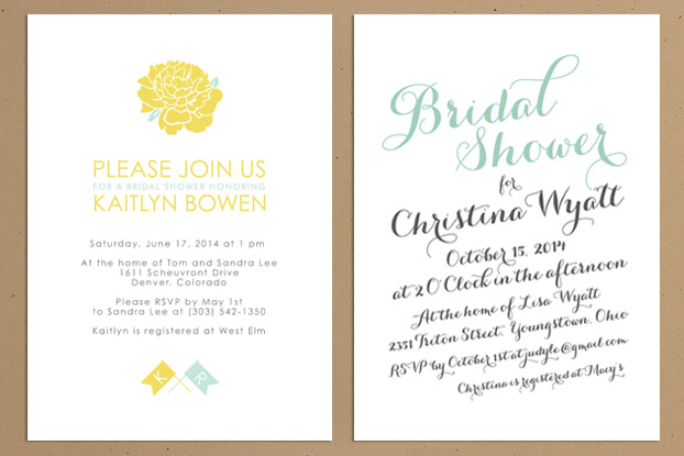 Bridal shower invitation examples.